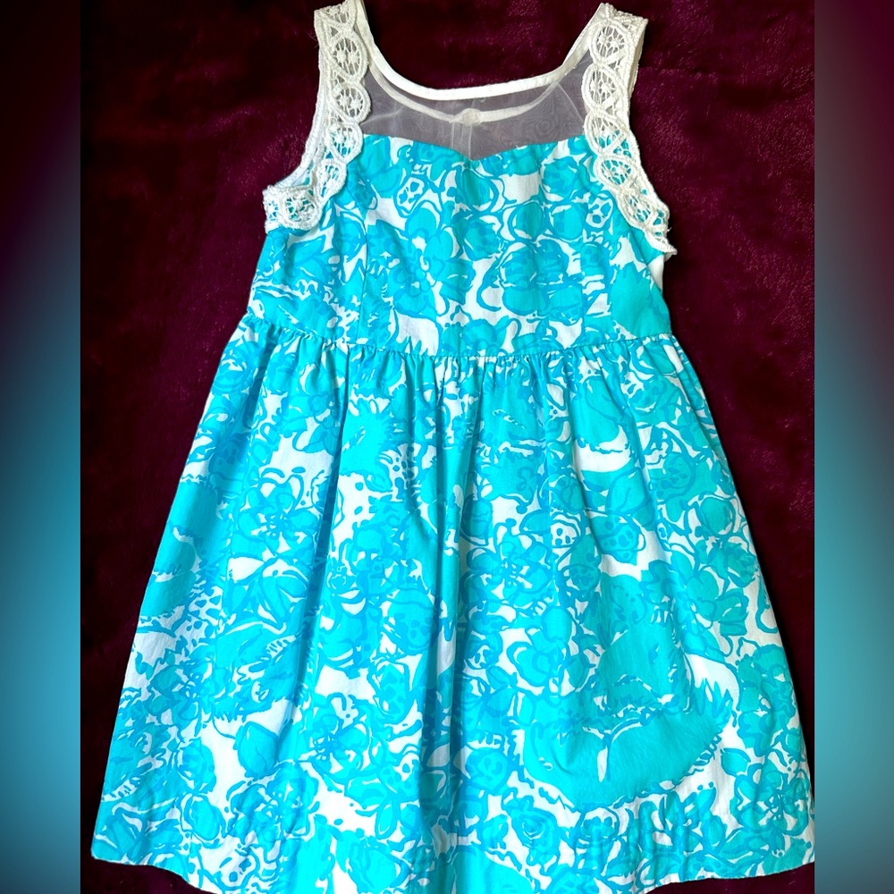 Lilly Pulitzer blue and white dress with sheer top size 3T